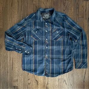 FOX Racing Pearl Snap Plaid Blue Long Sleeve Shirt Men’s XL